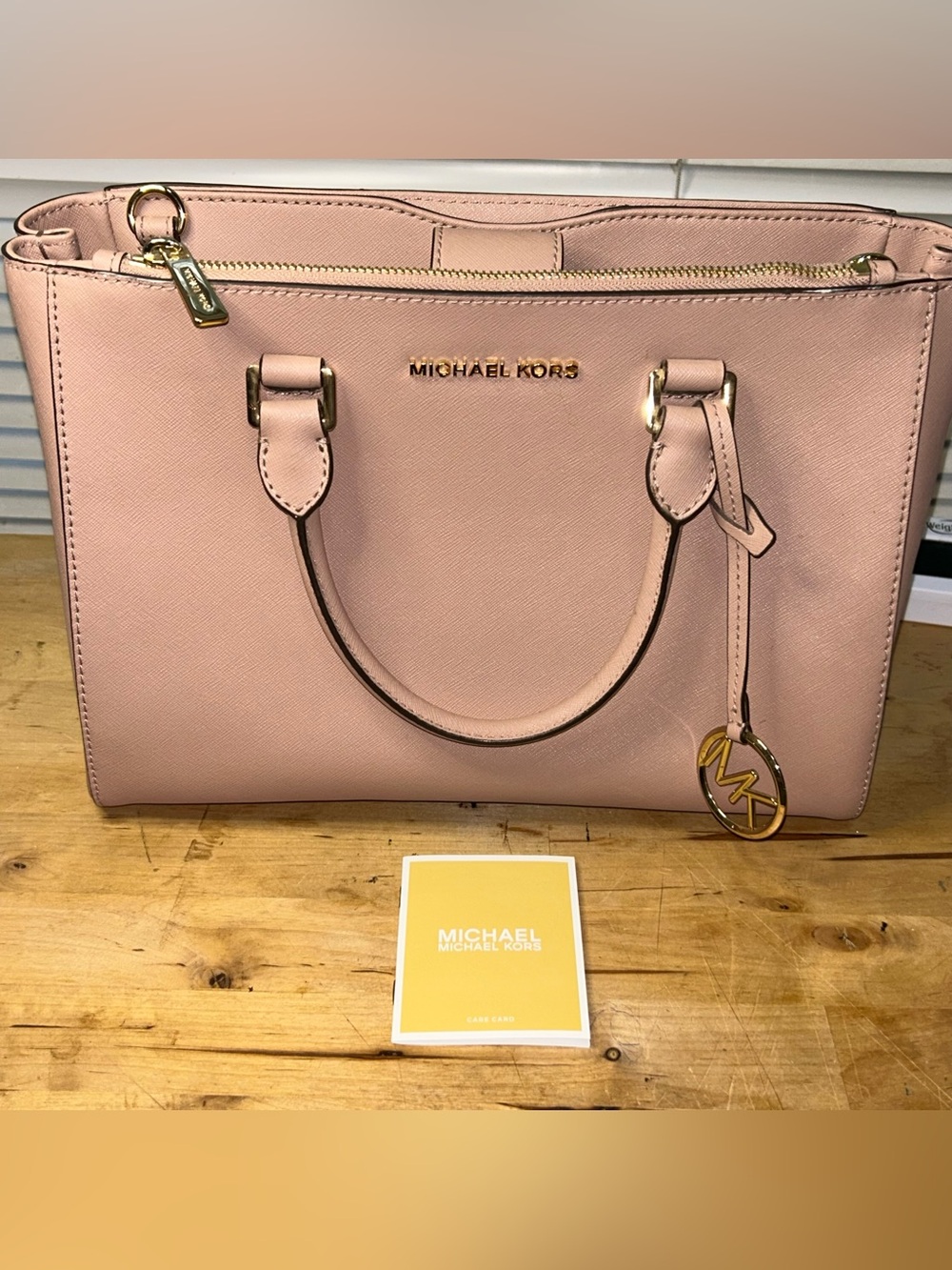 Michael Kors Saffiano Leather Satchel Top Handle Bag Blush Pink Gold Hardware